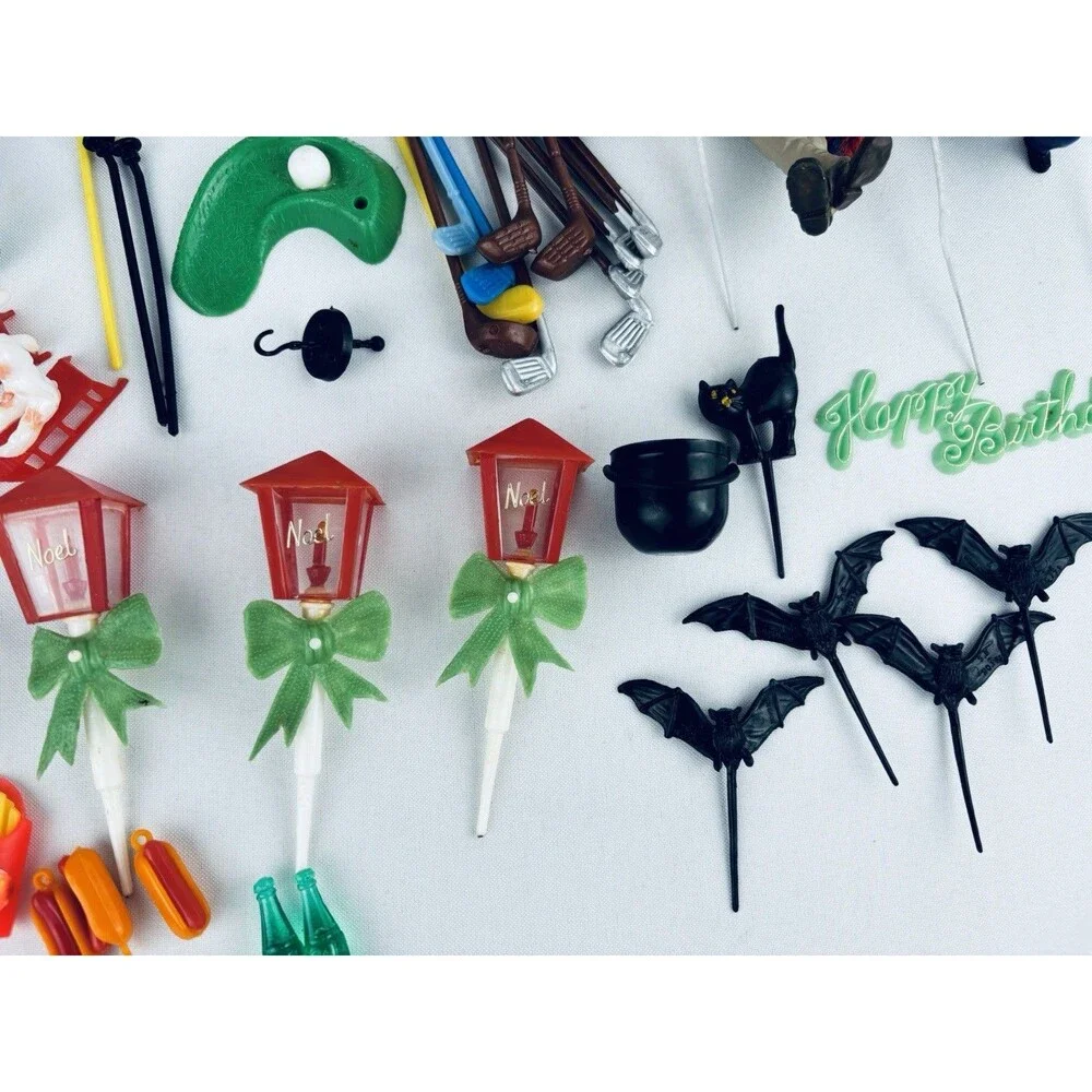 Large Lot Cake Decorations Hard Plastic - Wilton‎ - Toppers  -Hong Kong Vintage